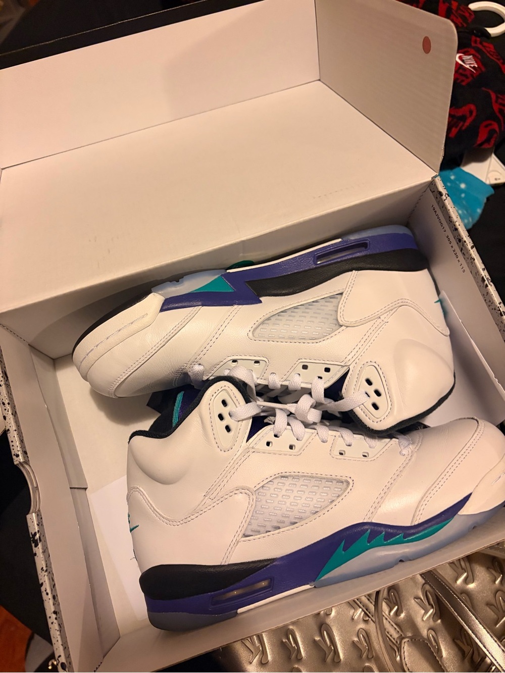 Jordan Kids' Retro 5 White Teal Purple Sneakers